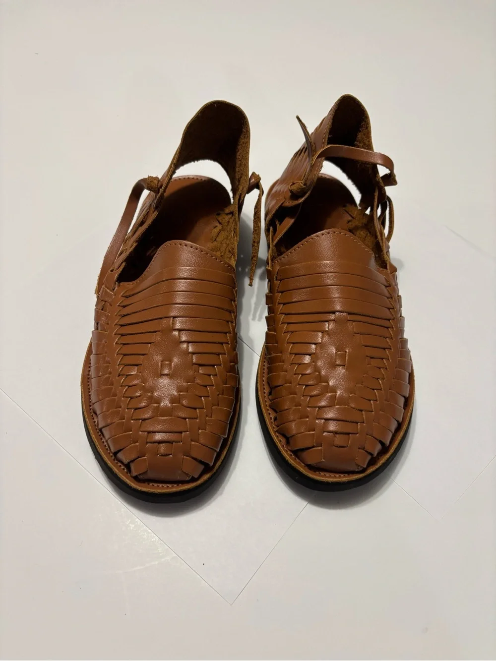 Espiritu Men’s Size 9 Tan Brown Woven Leather Huarache Sandals Mexican Slip On